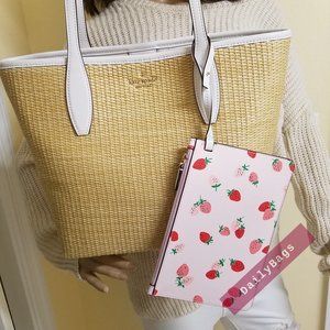 NWT KATE SPADE 100% AUTHENTIC PICNIC IN THE PARK TOTE PINK STRAWBERRY POUCH